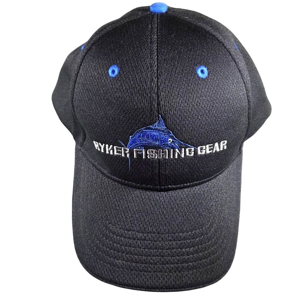 Ryker Fishing Gear cap Black Adjustable Baseball hat Blue Embroidered Marlin